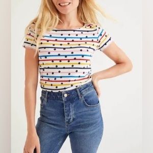 Boden Short Sleeve Breton Size US 10, Multicolor Stripes with Polka Dots